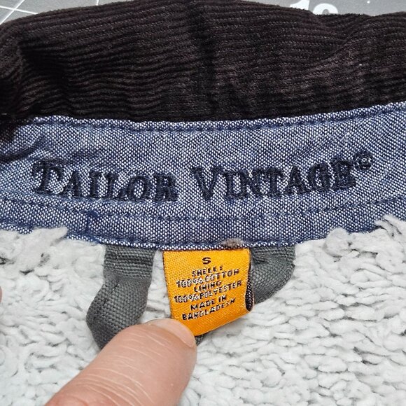 Tailor Vintage Mens Gray Sherpa-Lined Canvas Jacket With Corduroy Collar & Butto - Picture 3 of 16